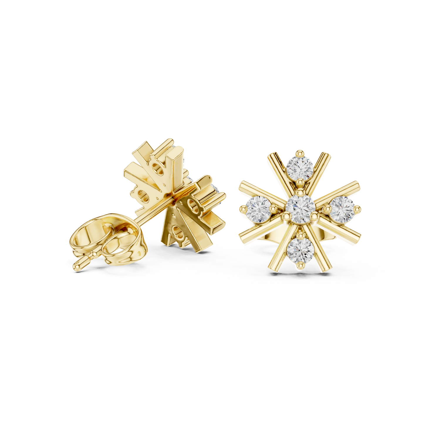 Vortex Star Diamond Studs • Multi-Spike Burst Earrings • High-Shine Gold Luxury Jewelry