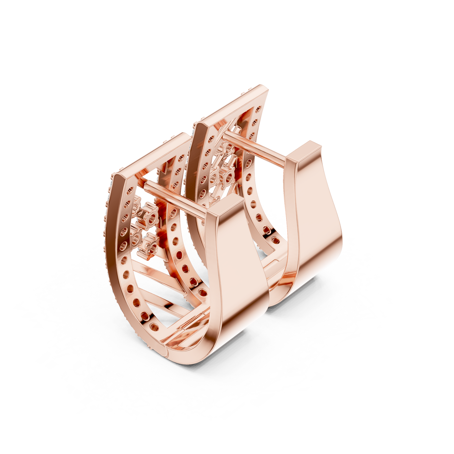 Fusion-Lattice Diamond Earrings • Advanced Gold Architecture • Radiant Precision Hoops