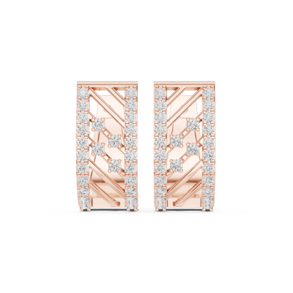 Fusion-Lattice Diamond Earrings • Advanced Gold Architecture • Radiant Precision Hoops
