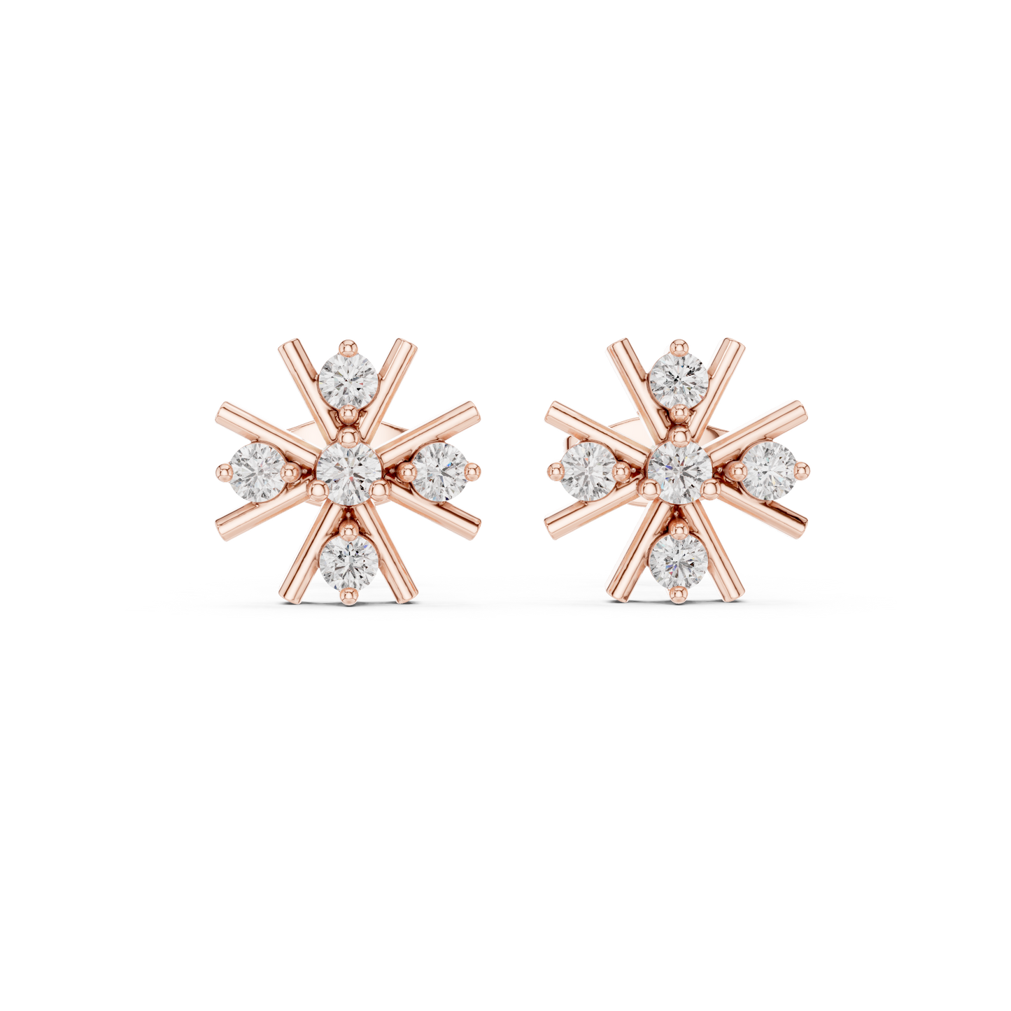Vortex Star Diamond Studs • Multi-Spike Burst Earrings • High-Shine Gold Luxury Jewelry