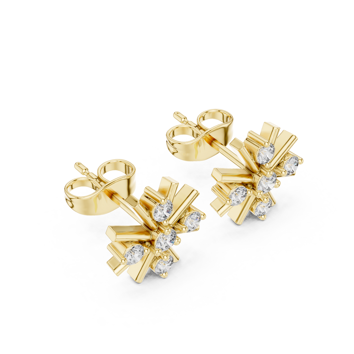 Vortex Star Diamond Studs • Multi-Spike Burst Earrings • High-Shine Gold Luxury Jewelry
