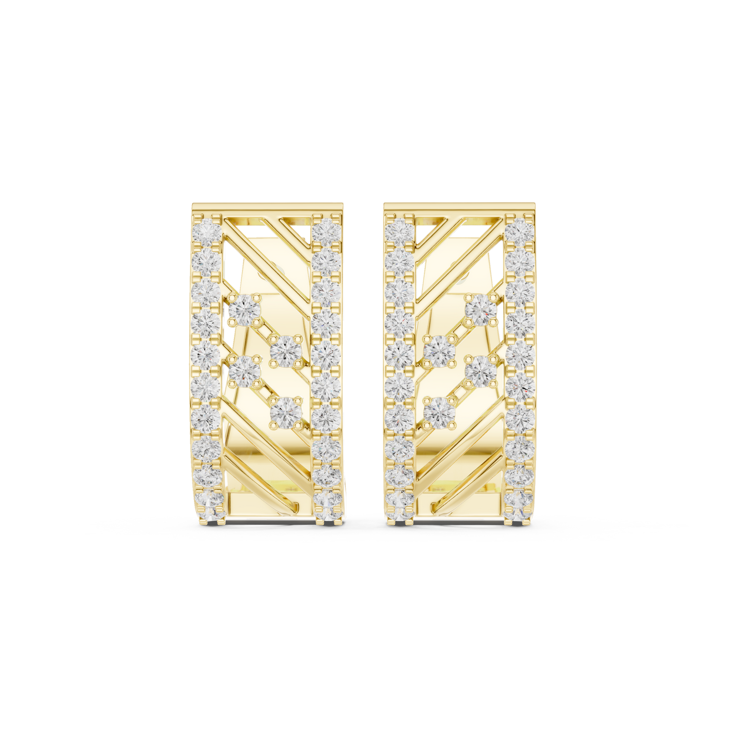 Fusion-Lattice Diamond Earrings • Advanced Gold Architecture • Radiant Precision Hoops
