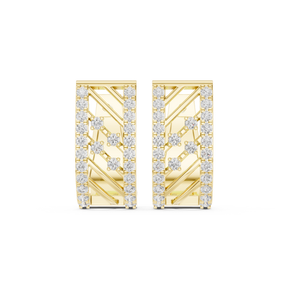 Fusion-Lattice Diamond Earrings • Advanced Gold Architecture • Radiant Precision Hoops