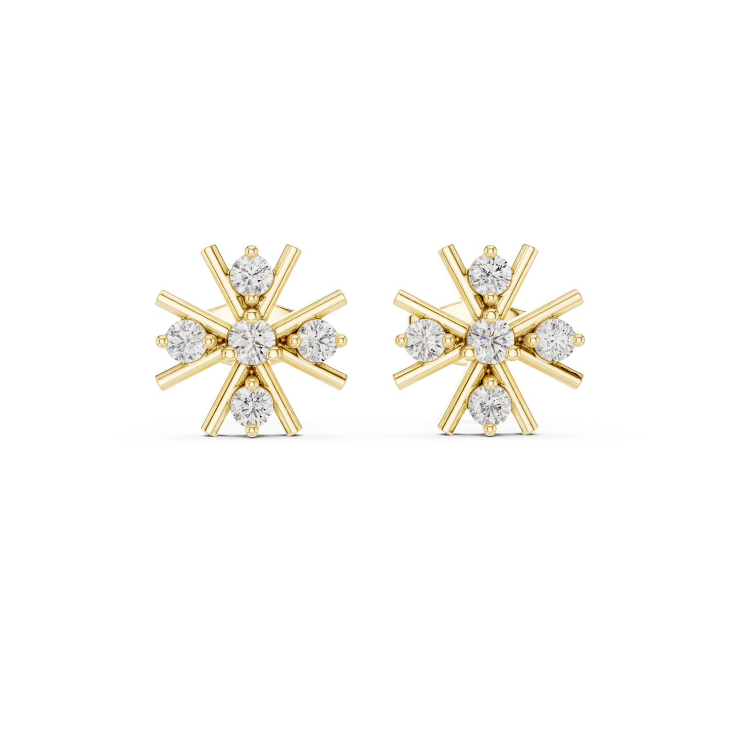 Vortex Star Diamond Studs • Multi-Spike Burst Earrings • High-Shine Gold Luxury Jewelry