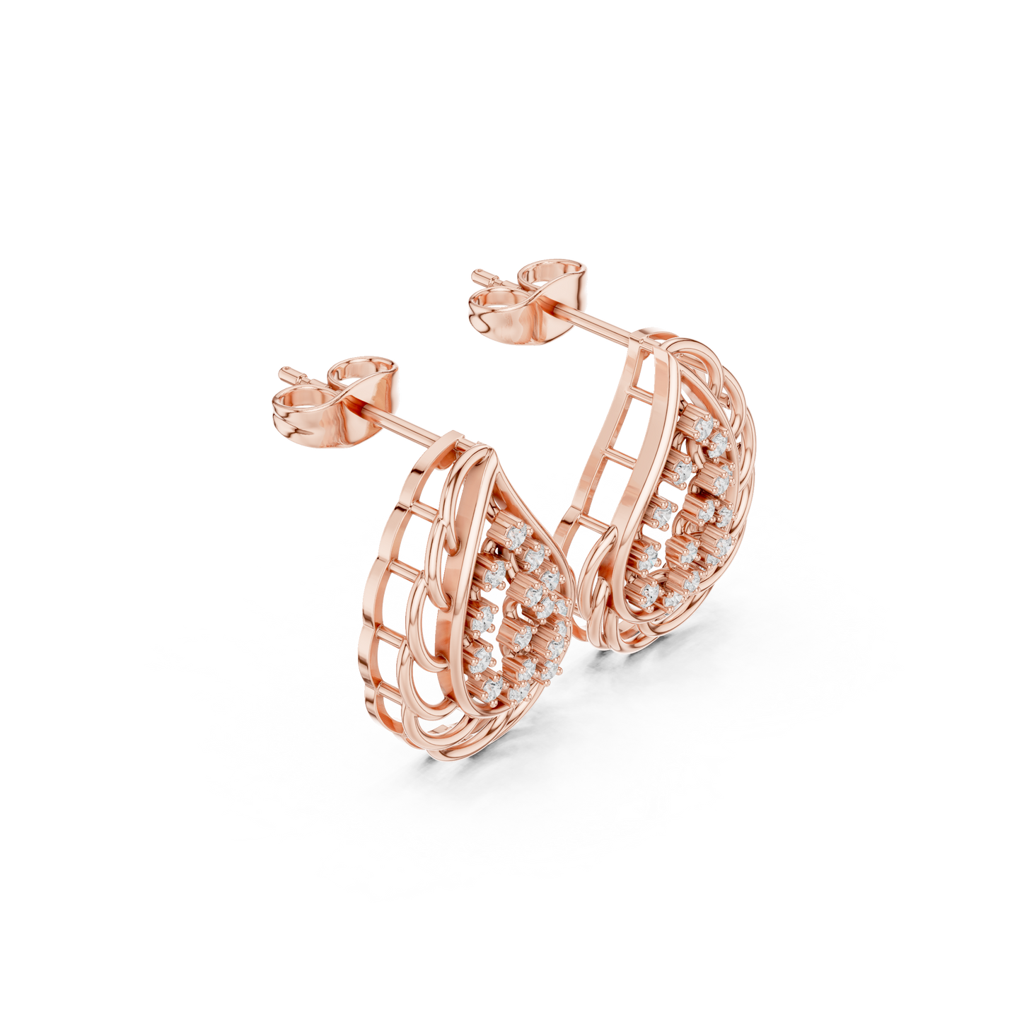 Phoenix Glow Cage Earrings • Blazing Diamond Cluster • Ultra-Luxe Gold Teardrop Art