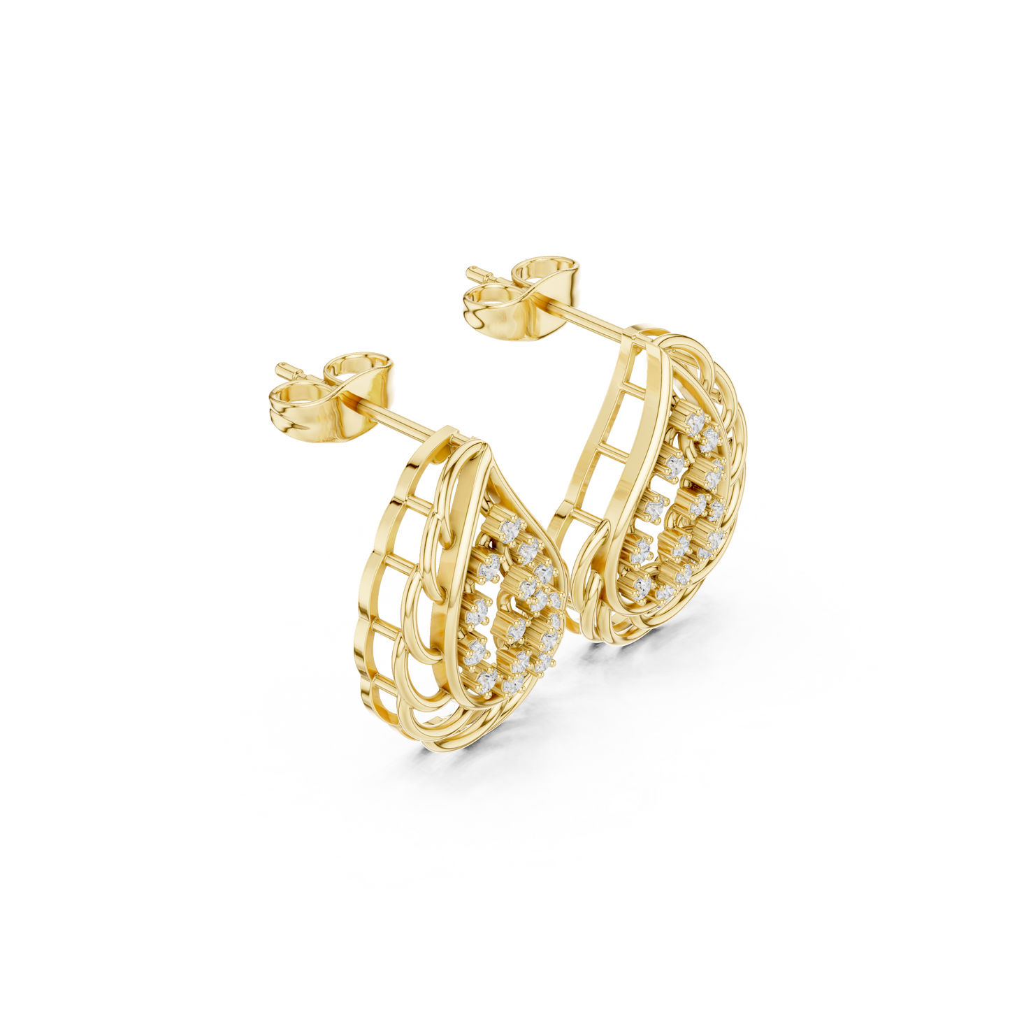 Phoenix Glow Cage Earrings • Blazing Diamond Cluster • Ultra-Luxe Gold Teardrop Art