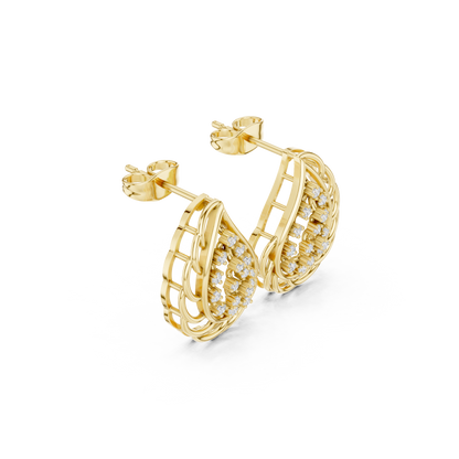 Phoenix Glow Cage Earrings • Blazing Diamond Cluster • Ultra-Luxe Gold Teardrop Art