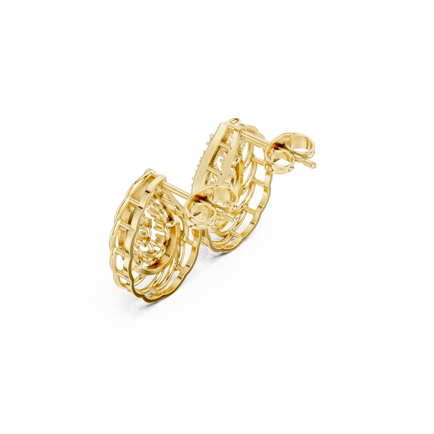 Phoenix Glow Cage Earrings • Blazing Diamond Cluster • Ultra-Luxe Gold Teardrop Art