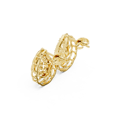 Phoenix Glow Cage Earrings • Blazing Diamond Cluster • Ultra-Luxe Gold Teardrop Art