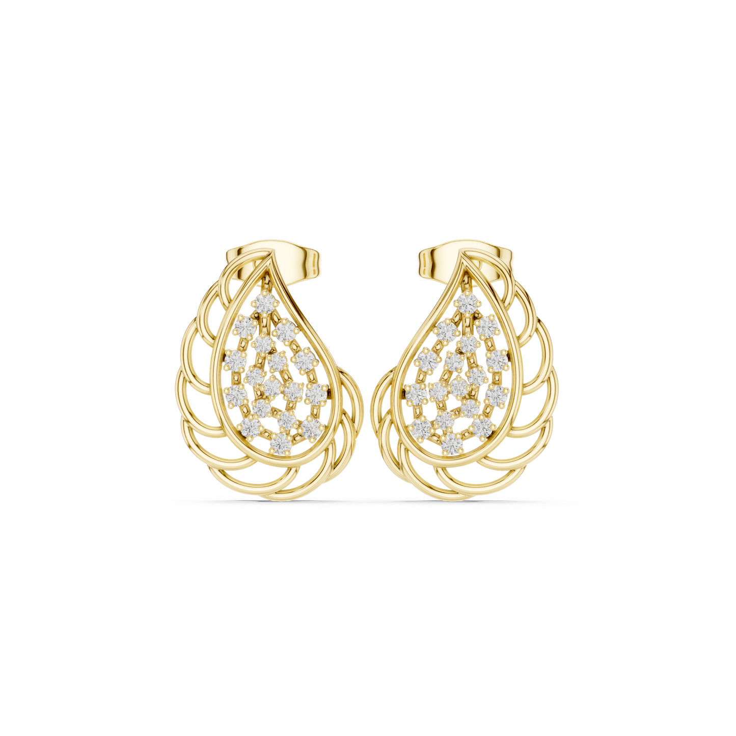 Phoenix Glow Cage Earrings • Blazing Diamond Cluster • Ultra-Luxe Gold Teardrop Art