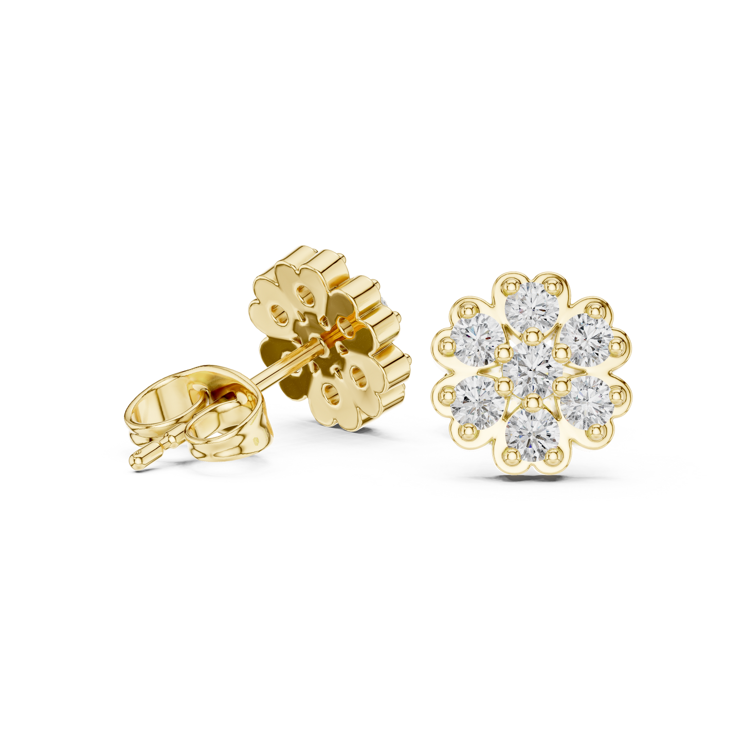 Cluster Diamond Earrings | Premium Gold Finish | Classic Floral Design With Modern Brilliance