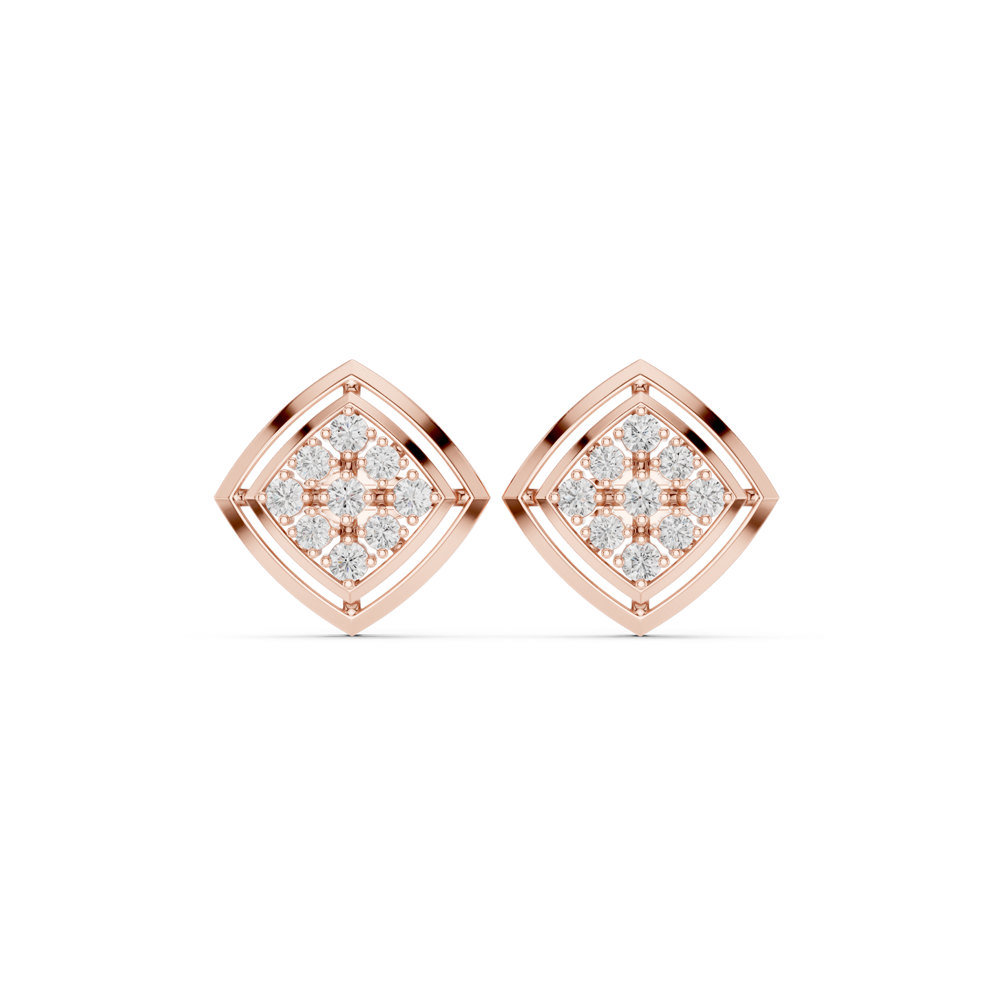 Spectrum Beam Diamond Studs | Multi-Frame Gold Earrings | Trendy Rare Minimalist Style