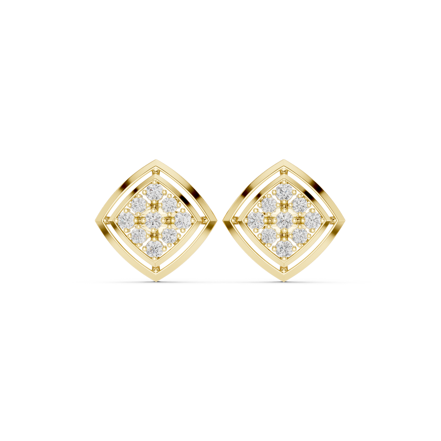 Spectrum Beam Diamond Studs | Multi-Frame Gold Earrings | Trendy Rare Minimalist Style