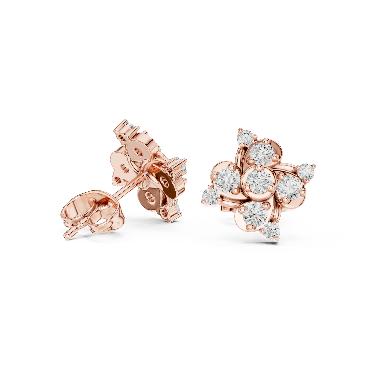 Designer Diamond Earrings | 925 Sterling Silver Floral Studs | Statement Elegance With Delicate Shine