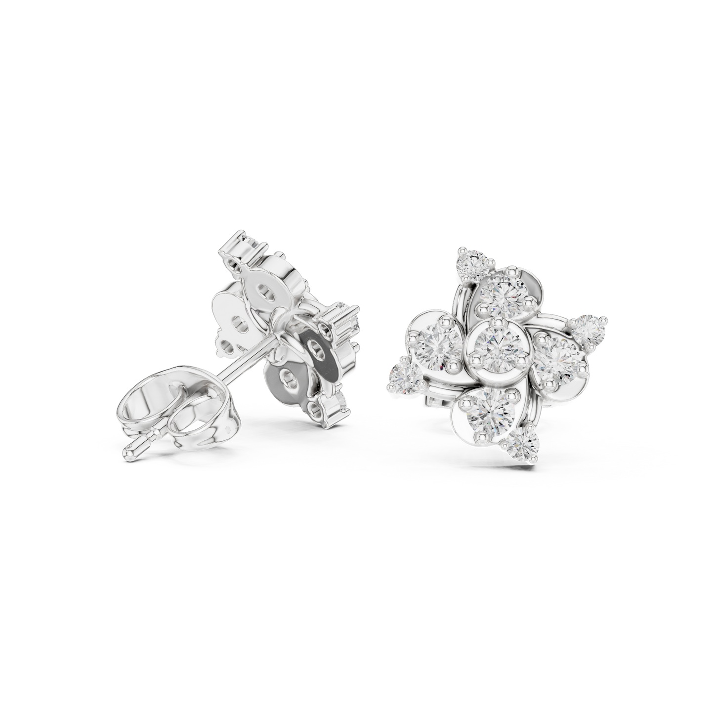 Designer Diamond Earrings | 925 Sterling Silver Floral Studs | Statement Elegance With Delicate Shine