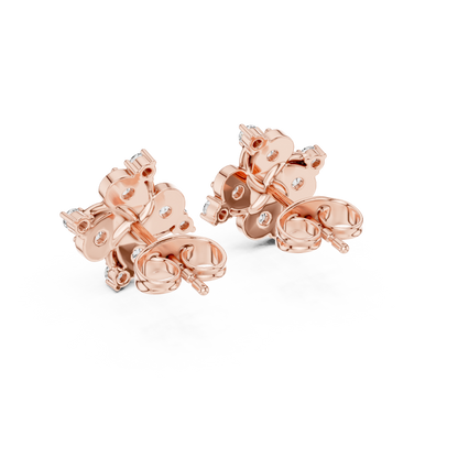 Designer Diamond Earrings | 925 Sterling Silver Floral Studs | Statement Elegance With Delicate Shine