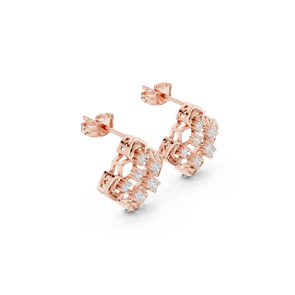 Quantum Lace Diamond Hoops – Sculpted Gold Grid Studs, Rare Luxe Earrings