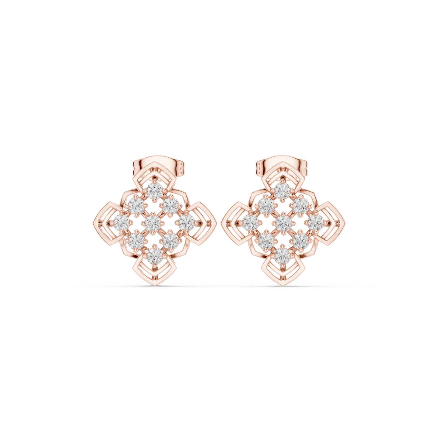 Quantum Lace Diamond Hoops – Sculpted Gold Grid Studs, Rare Luxe Earrings