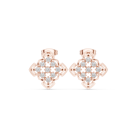 Quantum Lace Diamond Hoops – Sculpted Gold Grid Studs, Rare Luxe Earrings