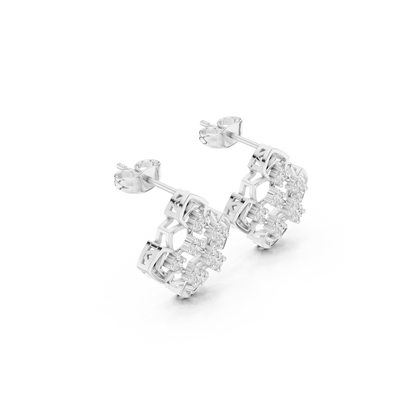 Quantum Lace Diamond Hoops – Sculpted Gold Grid Studs, Rare Luxe Earrings