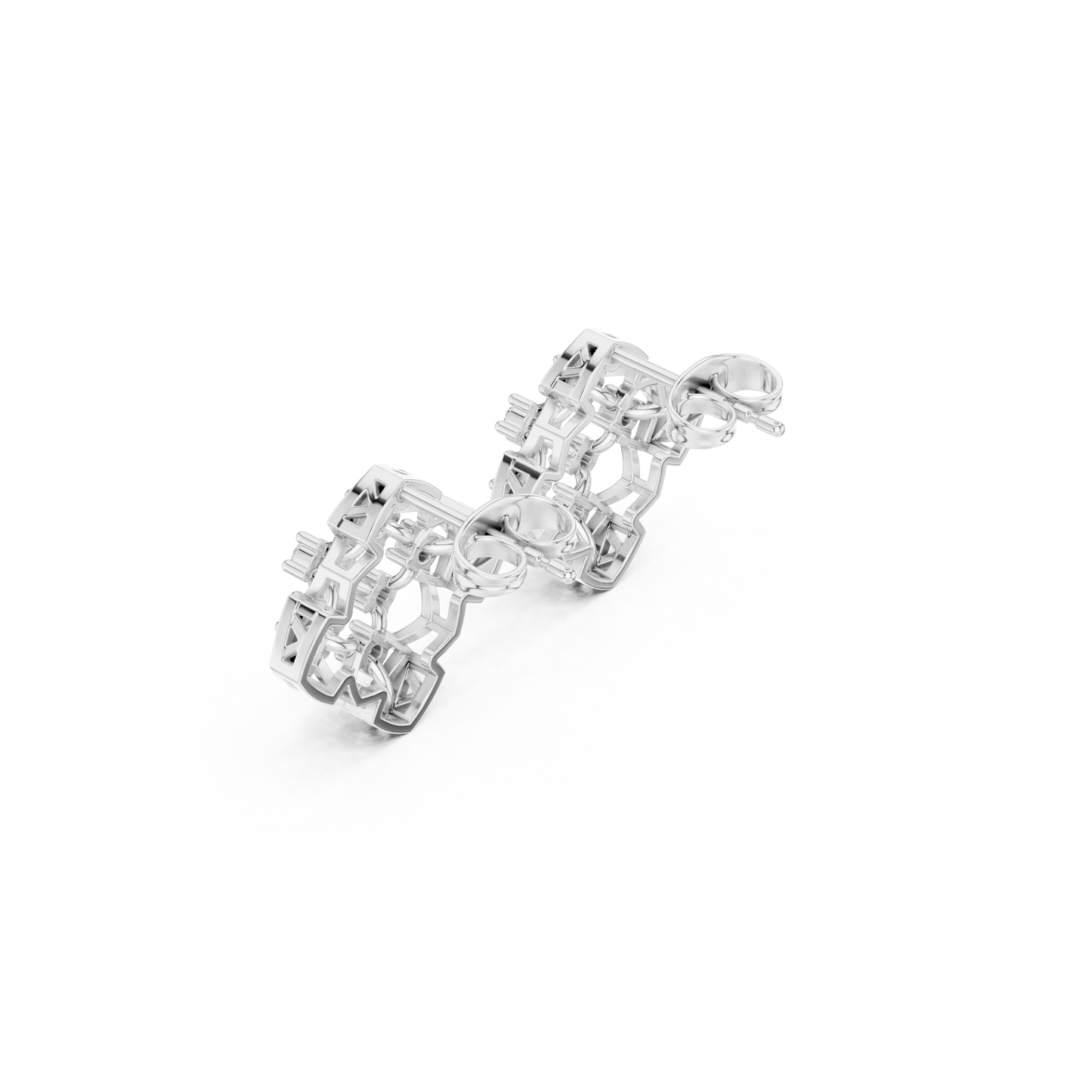 Quantum Lace Diamond Hoops – Sculpted Gold Grid Studs, Rare Luxe Earrings