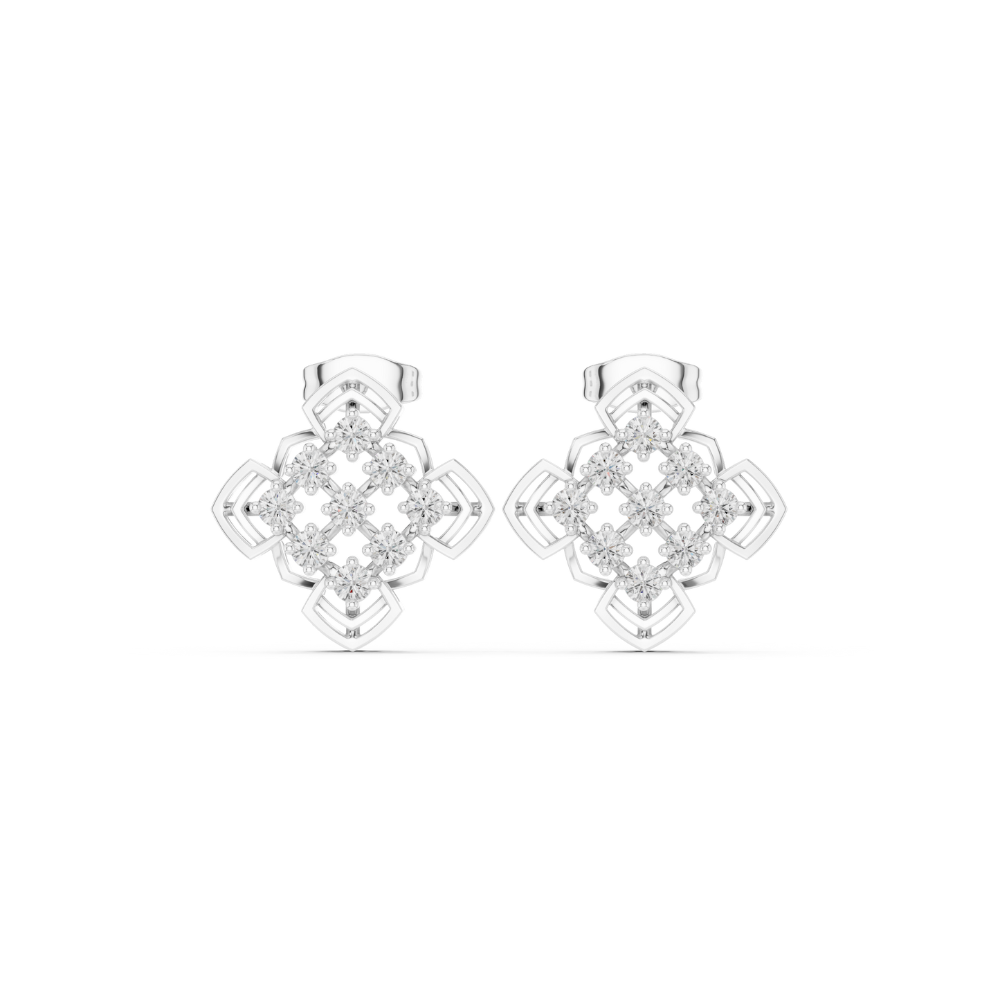 Quantum Lace Diamond Hoops – Sculpted Gold Grid Studs, Rare Luxe Earrings