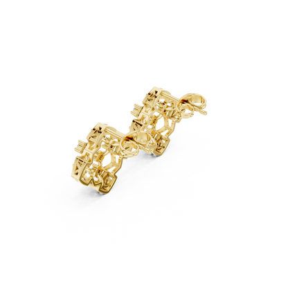 Quantum Lace Diamond Hoops – Sculpted Gold Grid Studs, Rare Luxe Earrings