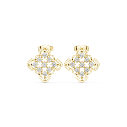 Quantum Lace Diamond Hoops – Sculpted Gold Grid Studs, Rare Luxe Earrings