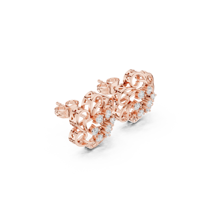 Baroque Halo Diamond Studs – Scroll Lace Floral Earrings, Rare Heritage Style