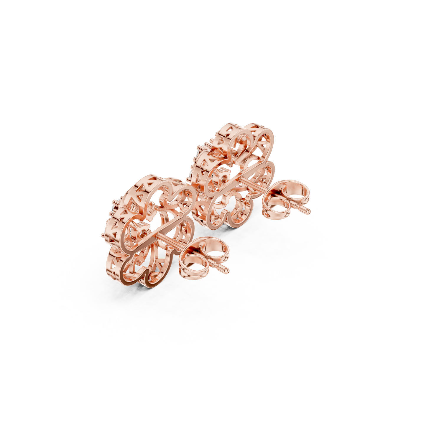 Baroque Halo Diamond Studs – Scroll Lace Floral Earrings, Rare Heritage Style