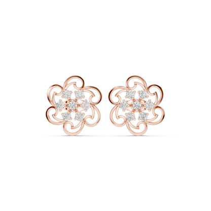 Baroque Halo Diamond Studs – Scroll Lace Floral Earrings, Rare Heritage Style