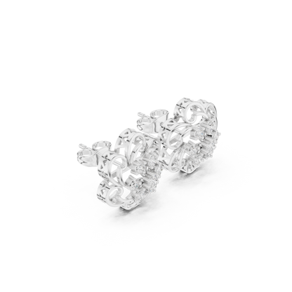 Baroque Halo Diamond Studs – Scroll Lace Floral Earrings, Rare Heritage Style