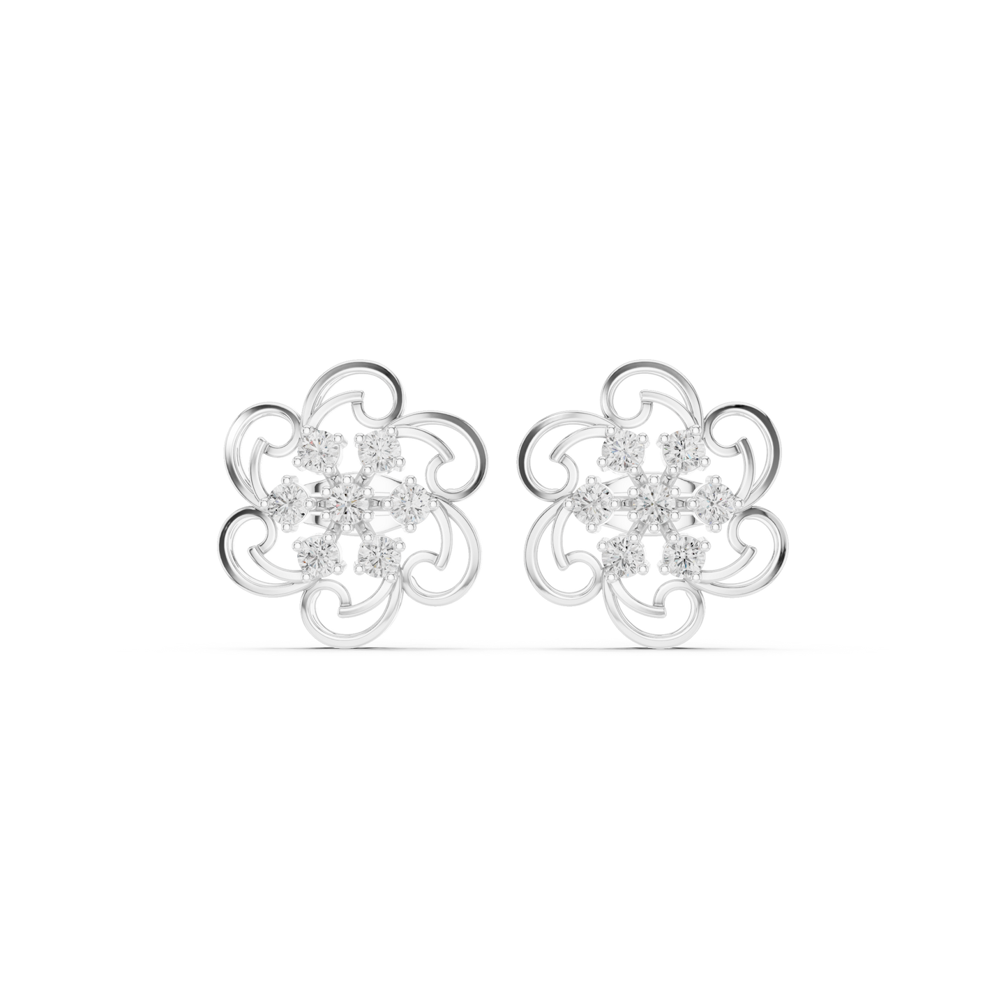 Baroque Halo Diamond Studs – Scroll Lace Floral Earrings, Rare Heritage Style