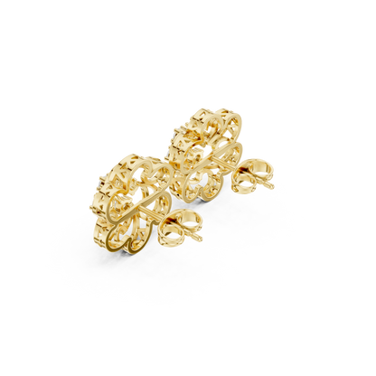 Baroque Halo Diamond Studs – Scroll Lace Floral Earrings, Rare Heritage Style