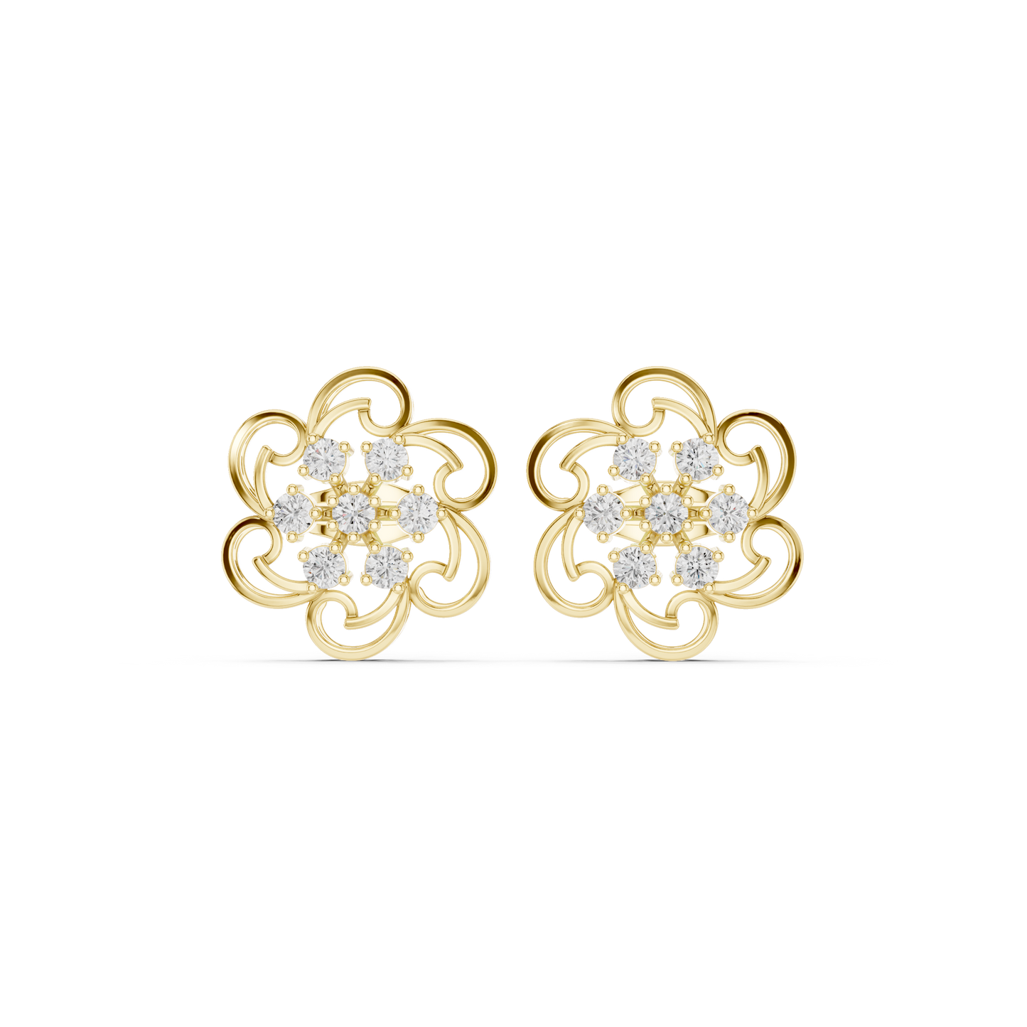 Baroque Halo Diamond Studs – Scroll Lace Floral Earrings, Rare Heritage Style