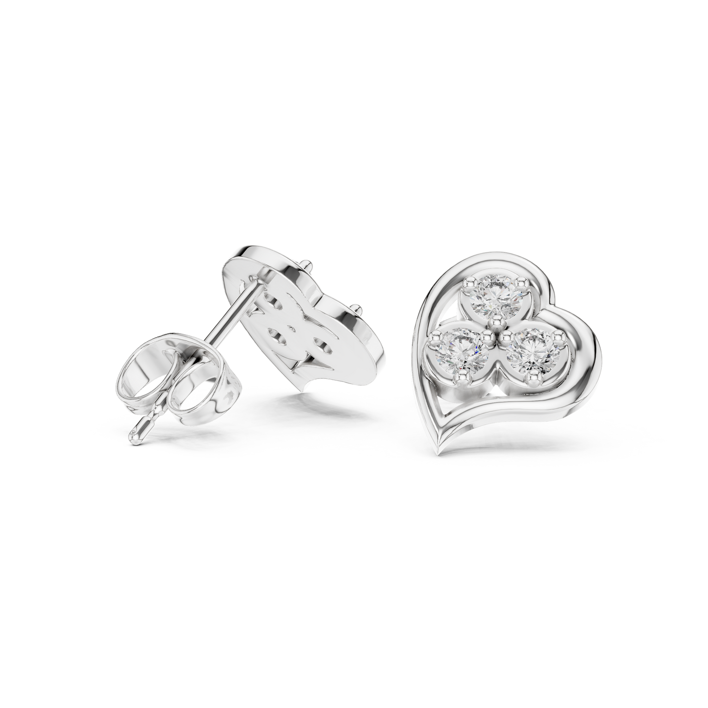 Heart Shaped Diamond Studs | Modern Bridal Elegance | Luxury Minimal 925 Sterling Silver Earrings