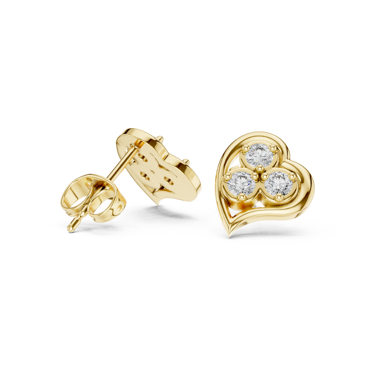 Heart Shaped Diamond Studs | Modern Bridal Elegance | Luxury Minimal 925 Sterling Silver Earrings