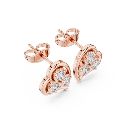 Heart Shaped Diamond Studs | Modern Bridal Elegance | Luxury Minimal Gold Earrings