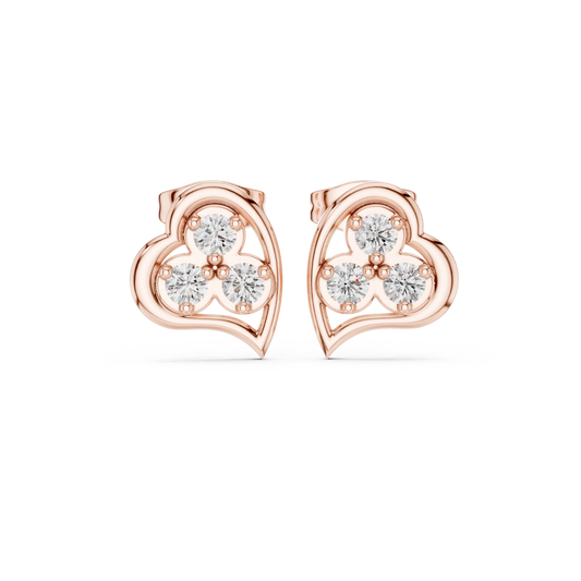 Heart Shaped Diamond Studs | Modern Bridal Elegance | Luxury Minimal Gold Earrings
