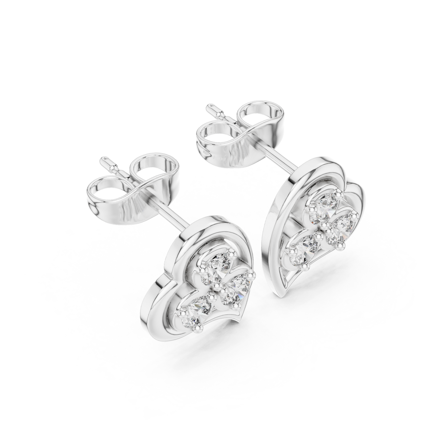 Heart Shaped Diamond Studs | Modern Bridal Elegance | Luxury Minimal 925 Sterling Silver Earrings