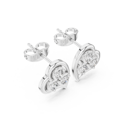 Heart Shaped Diamond Studs | Modern Bridal Elegance | Luxury Minimal 925 Sterling Silver Earrings