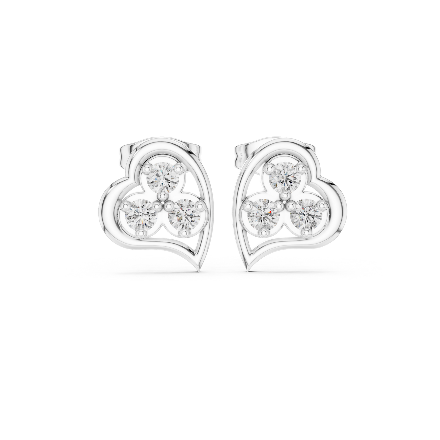 Heart Shaped Diamond Studs | Modern Bridal Elegance | Luxury Minimal 925 Sterling Silver Earrings