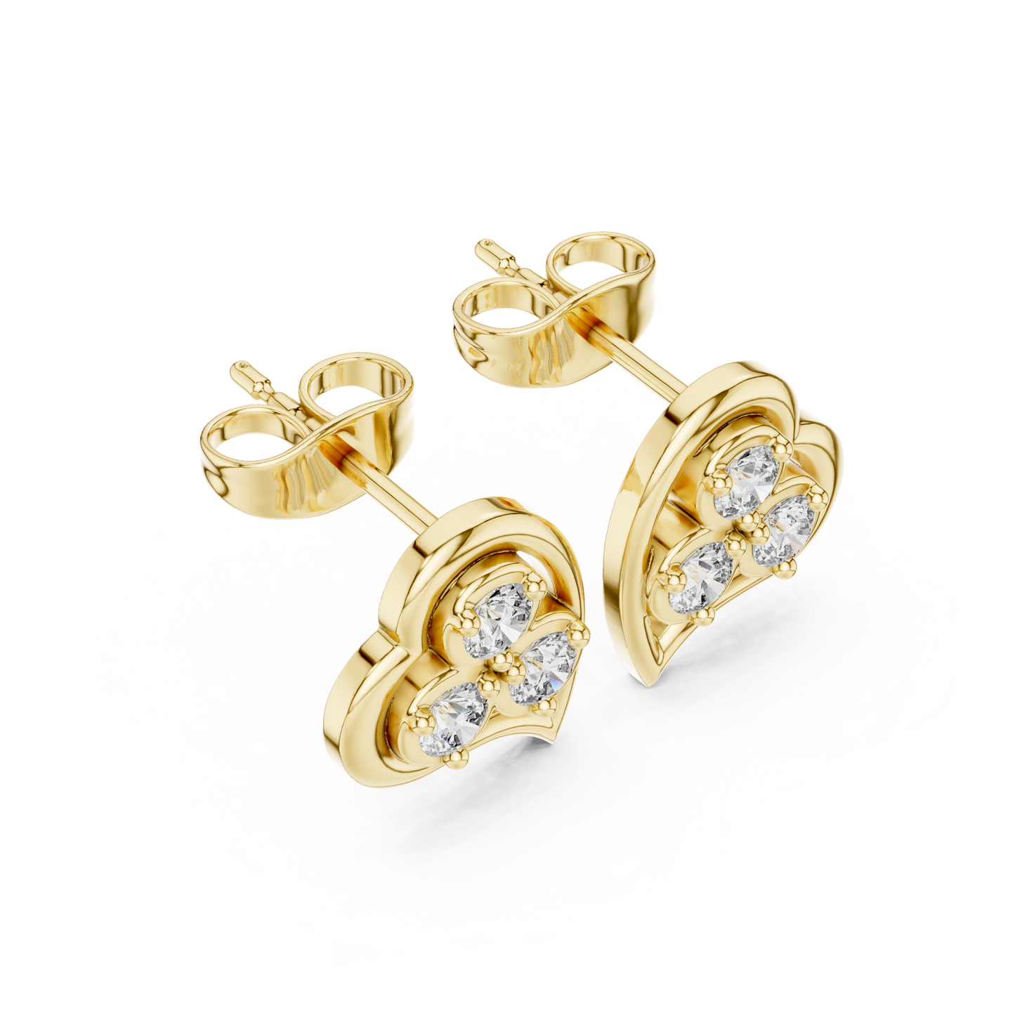 Heart Shaped Diamond Studs | Modern Bridal Elegance | Luxury Minimal 925 Sterling Silver Earrings