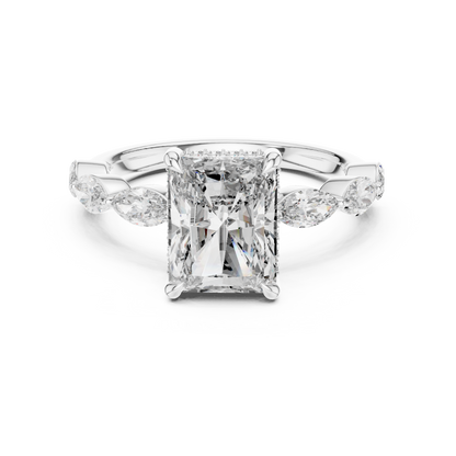 3.00Ct Radiant Rectangle Solitaire Ring with Marquise Side Stones - Timeless Bridal Engagement Piece