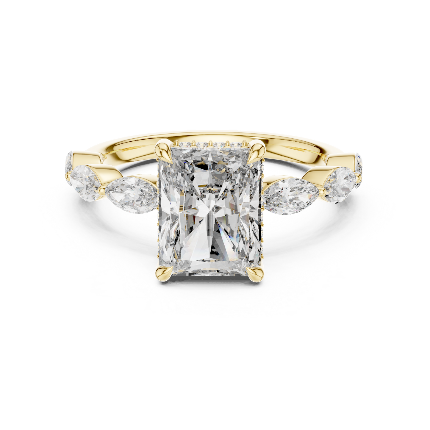 3.00Ct Radiant Rectangle Solitaire Ring with Marquise Side Stones - Timeless Bridal Engagement Piece