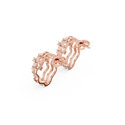 Diamond Pulse Wave Earrings • Multi-Shell Sculpted Gold • Future-Ready Statement Studs