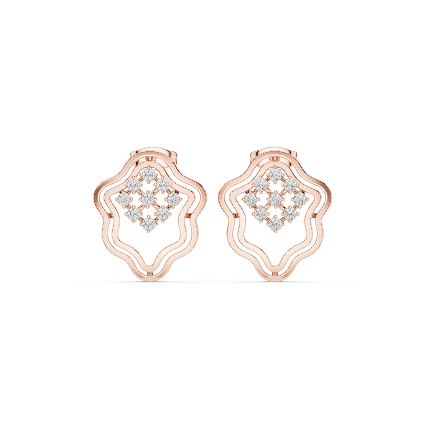 Diamond Pulse Wave Earrings • Multi-Shell Sculpted Gold • Future-Ready Statement Studs