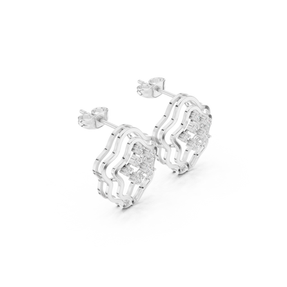 Diamond Pulse Wave Earrings • Multi-Shell Sculpted Gold • Future-Ready Statement Studs