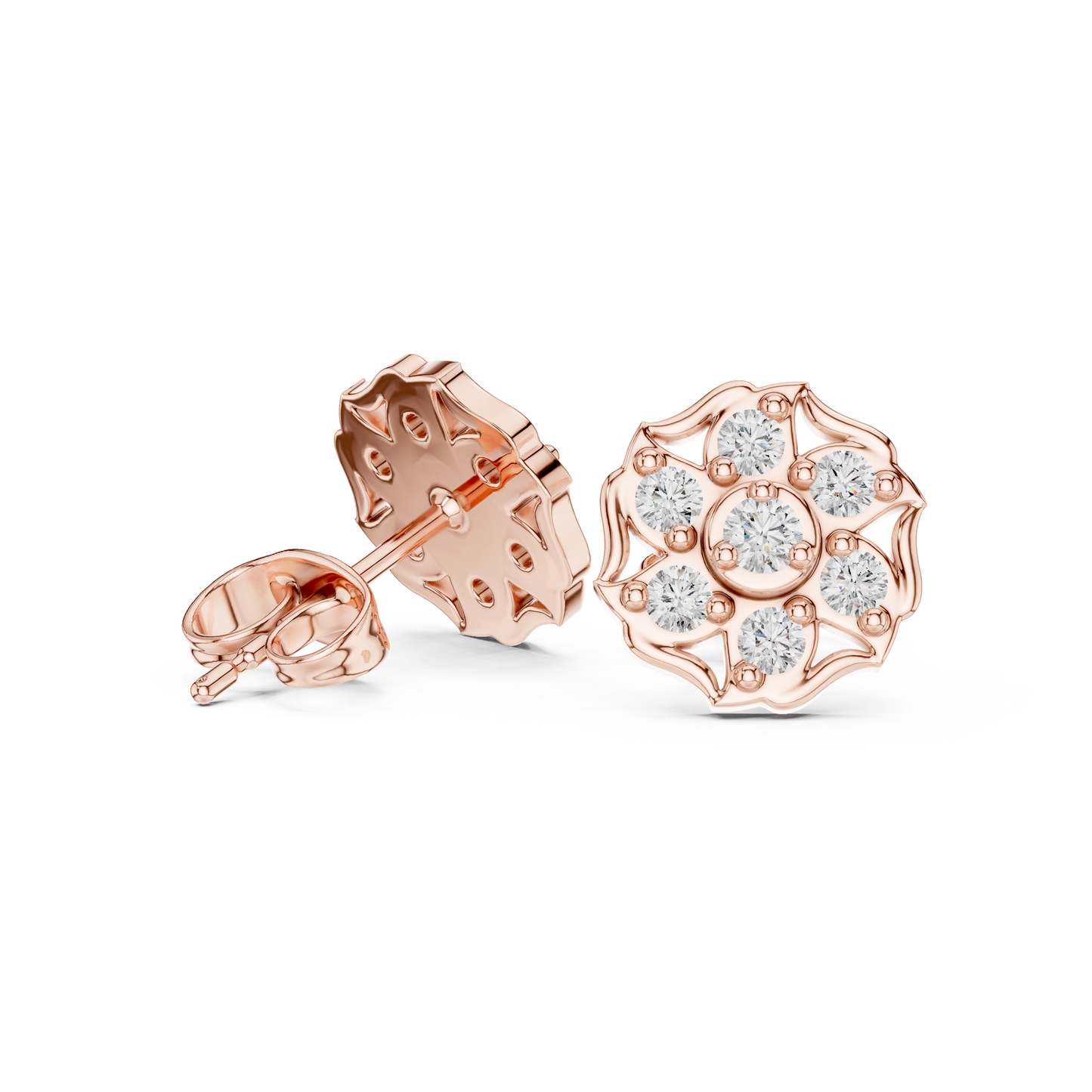 Floral Diamond Stud Earrings | Classic Beauty Luxury Finish | Fine Jewelry Created For Sophisticated Style