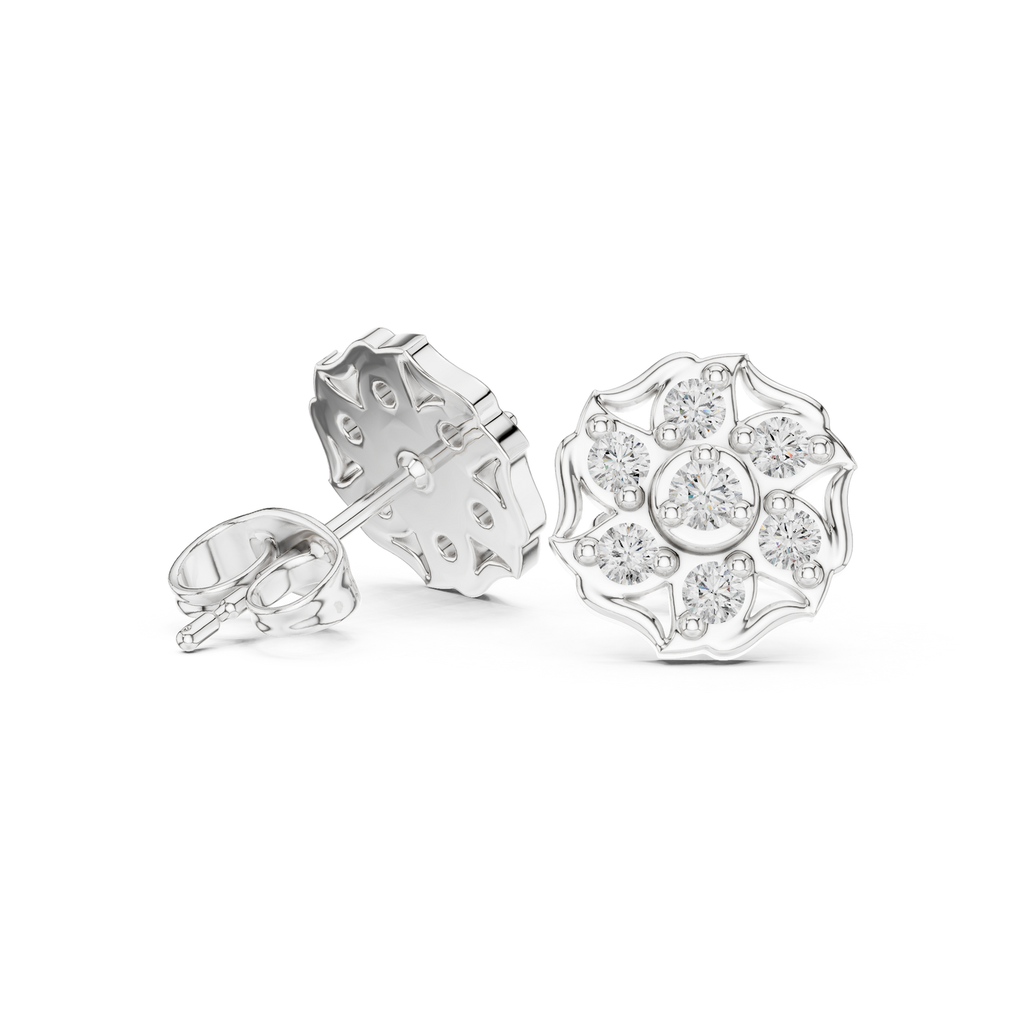 Floral Diamond Stud Earrings | Classic Beauty Luxury Finish | Fine Jewelry Created For Sophisticated Style